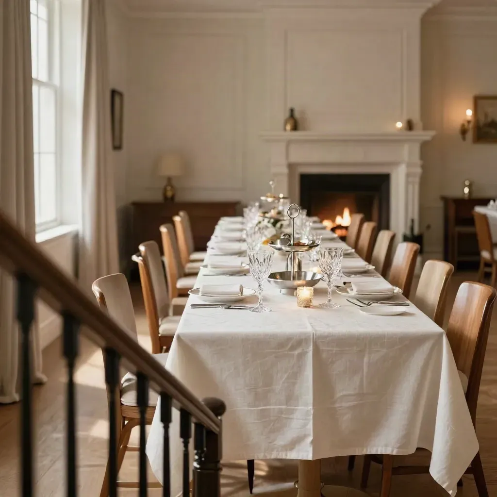 Elegant upstairs birthday dinner table set with flutes, dessert stands, and candlelight